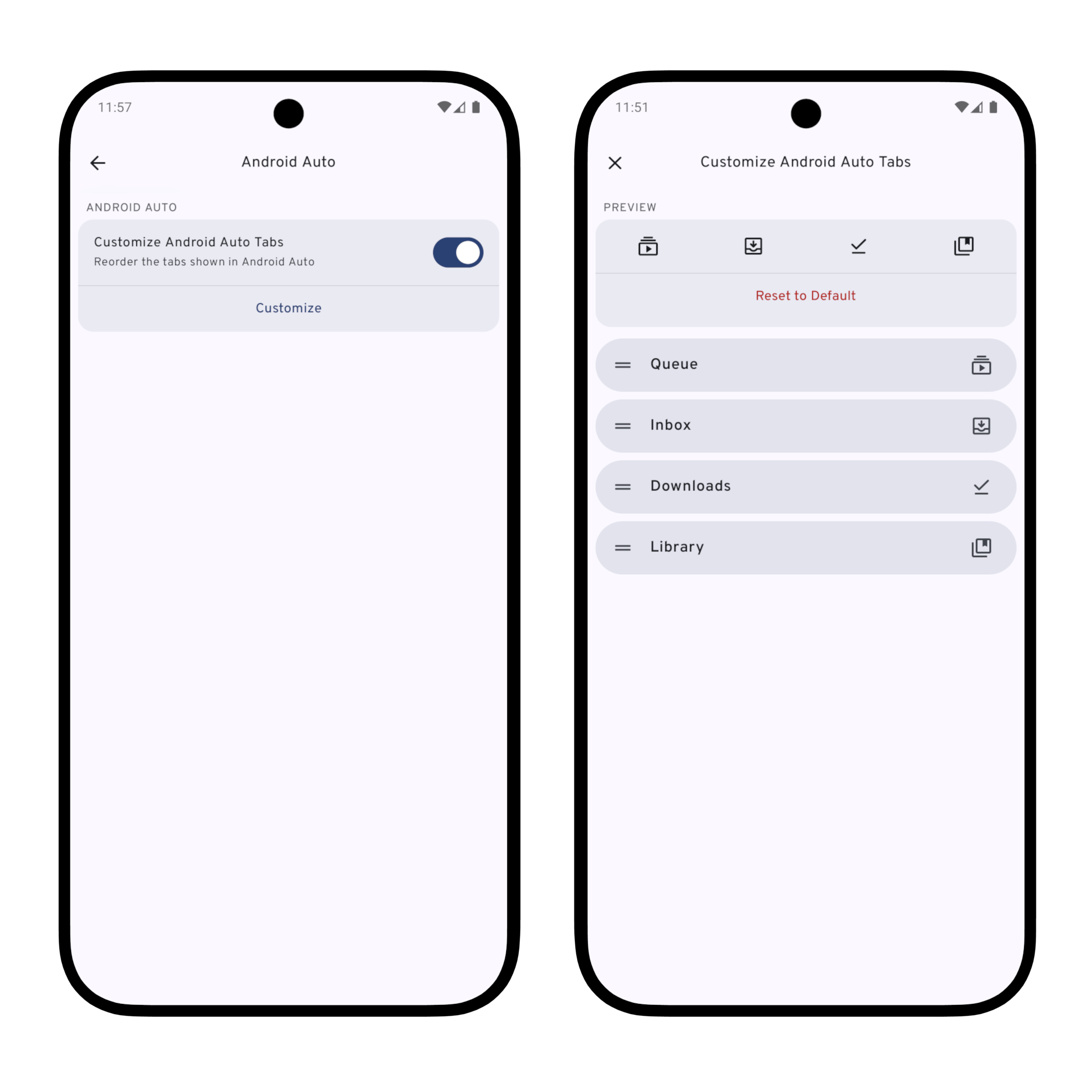 Custom Android Auto tabs selection screen
