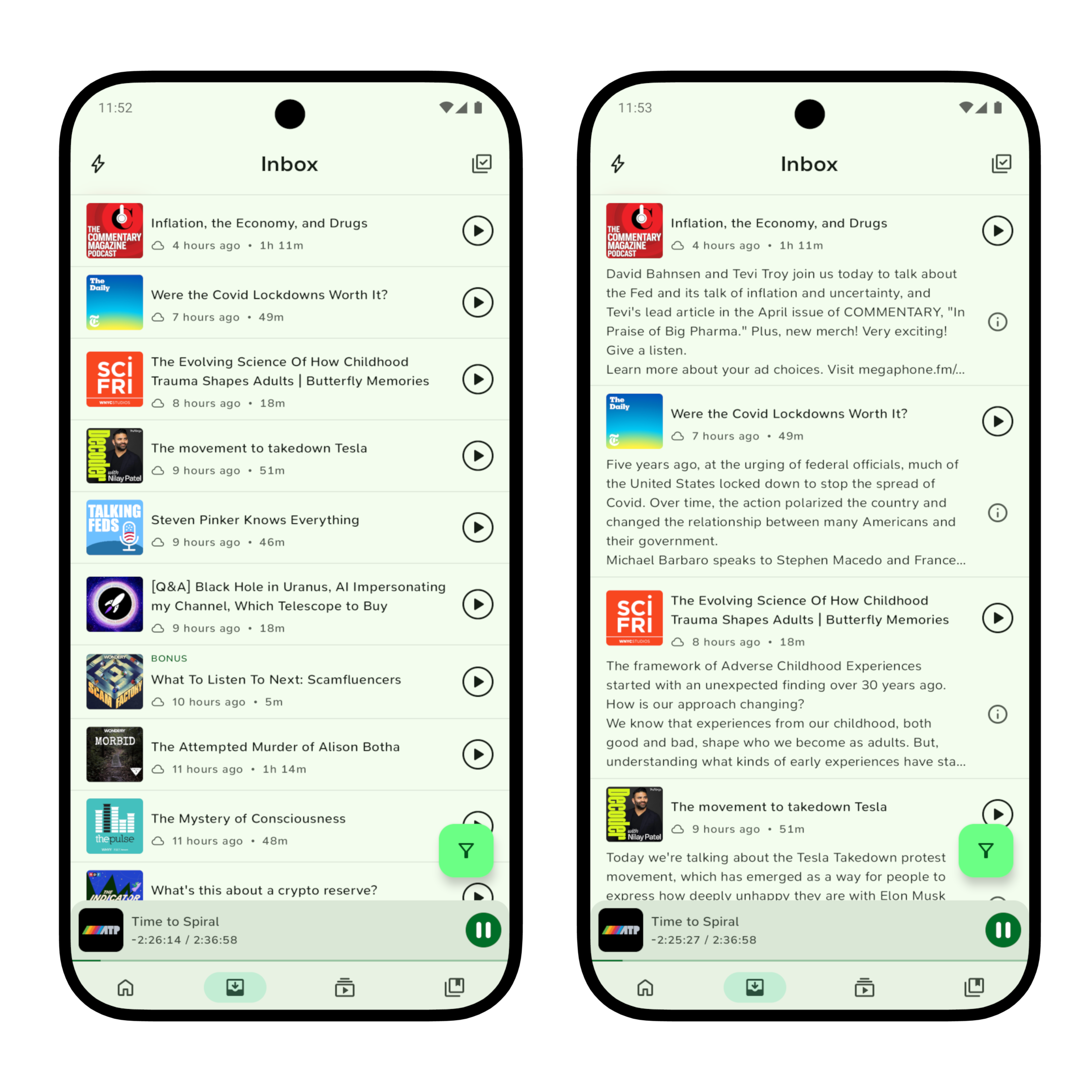 Show notes preview length adjustment slider